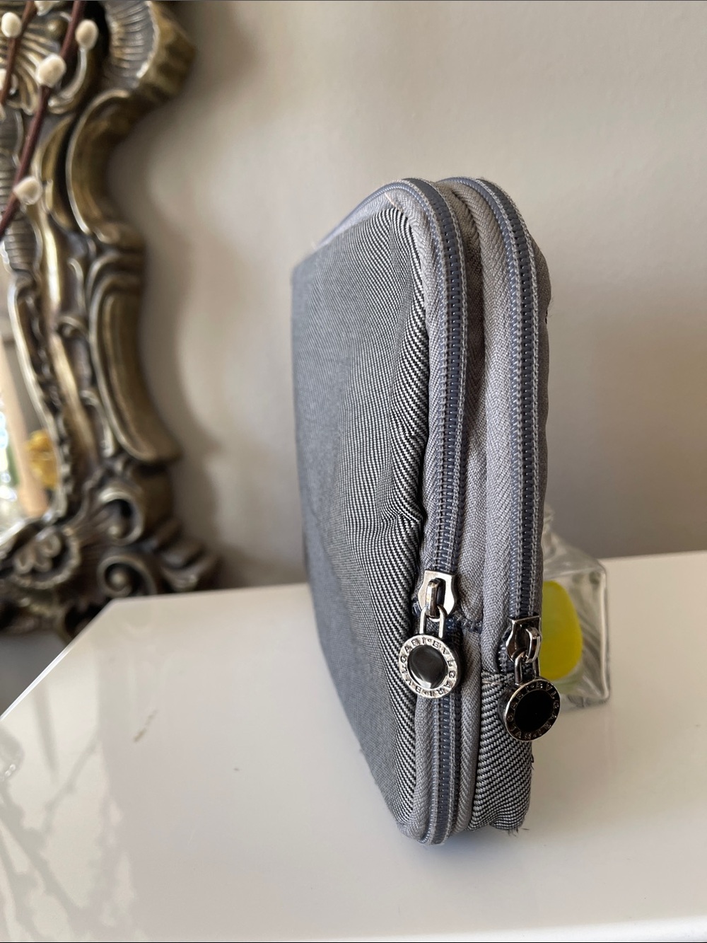 Bulgari Gray Double-Zip Toiletry Pouch